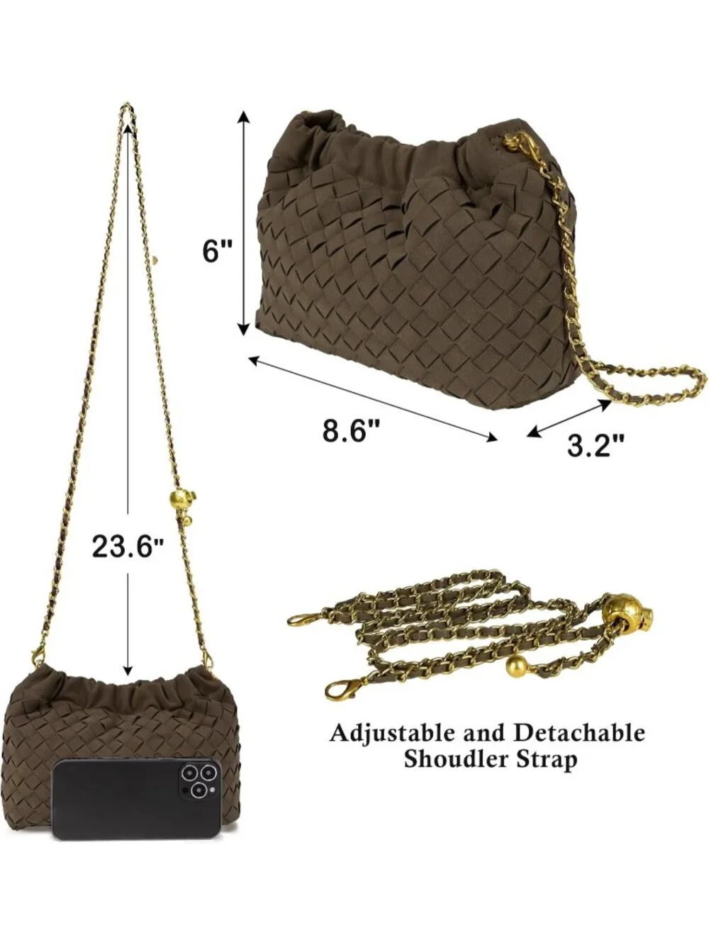 👜 Women's Coffee Faux Leather Crossbody Bag Trendy Dumpling Evening Purse